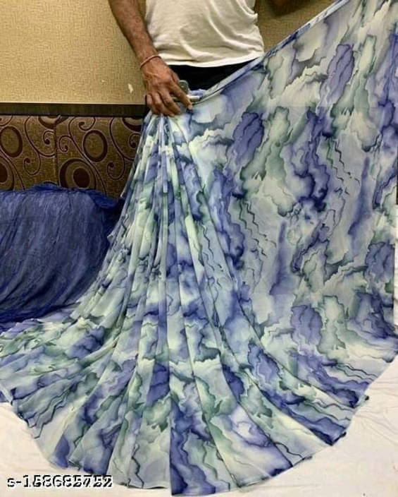     			SAREEYA16 Georgette Printed Regular Saree With Unstitched Blouse Piece ( Blue )