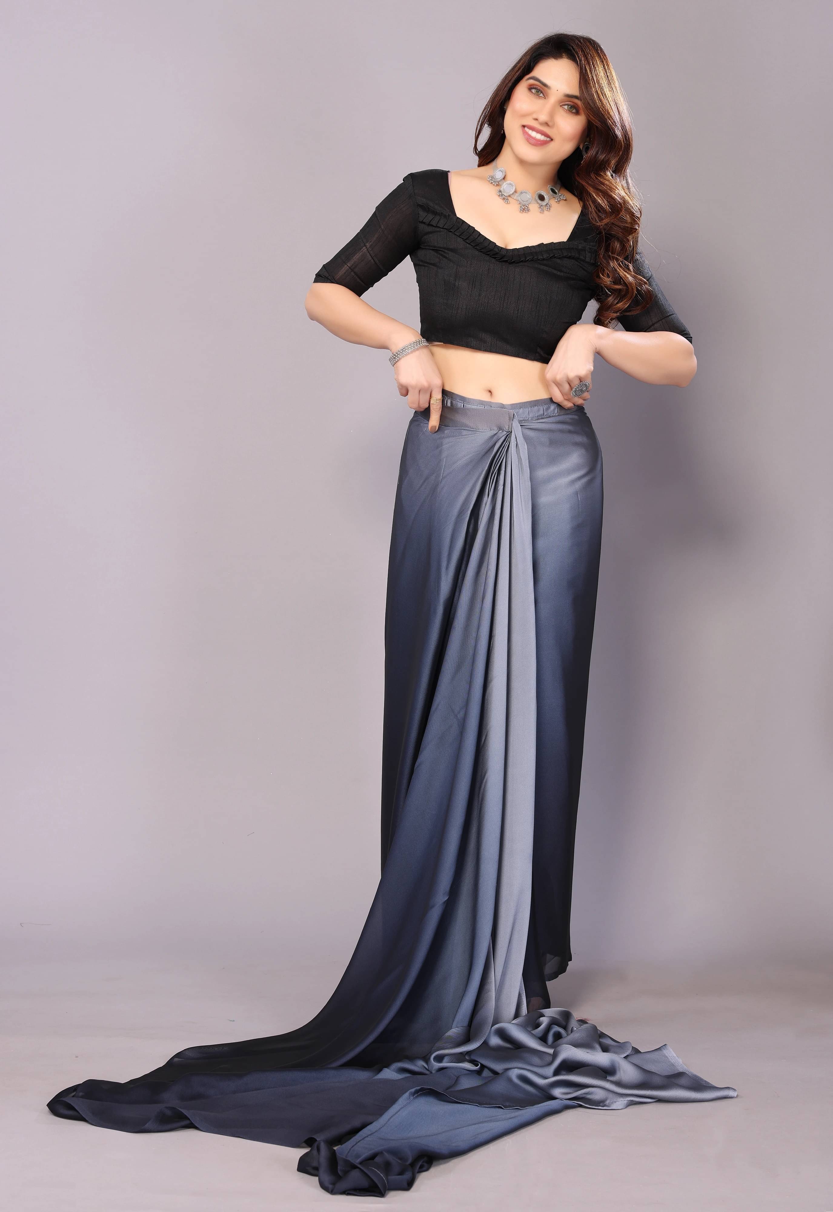     			SAREEYA16 Georgette Printed Regular Saree With Unstitched Blouse Piece ( Grey )