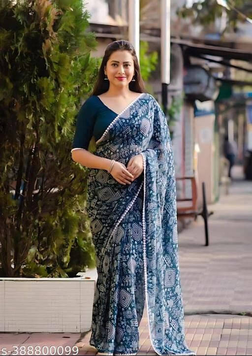     			SAREEYA16 Georgette Printed Regular Saree With Unstitched Blouse Piece ( Blue )