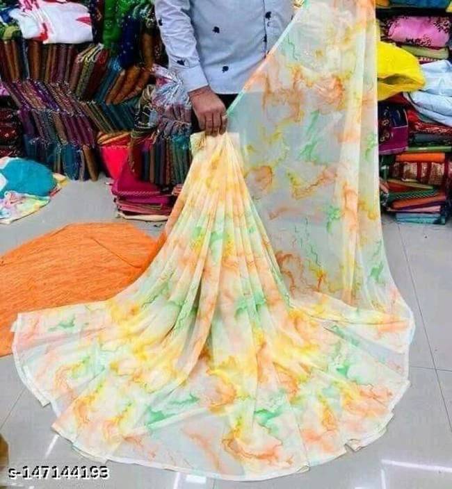 SAREEYA16 Georgette Printed Regular Saree With Unstitched Blouse Piece ( Orange ) SAREEYA16 Georgette Printed Regular Saree With Unstitched Blouse Piece ( Orange )