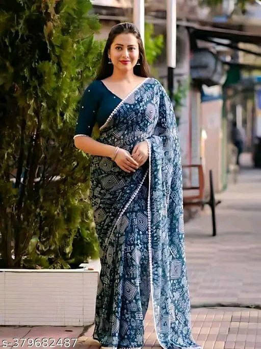 SAREEYA16 Georgette Printed Regular Saree With Unstitched Blouse Piece ( Blue ) SAREEYA16 Georgette Printed Regular Saree With Unstitched Blouse Piece ( Blue )
