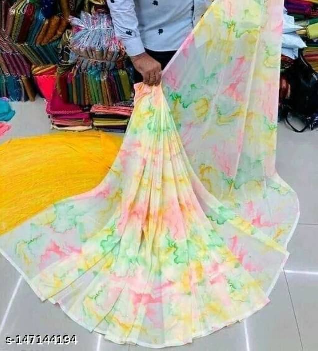 SAREEYA16 Georgette Printed Regular Saree With Unstitched Blouse Piece ( Yellow ) SAREEYA16 Georgette Printed Regular Saree With Unstitched Blouse Piece ( Yellow )