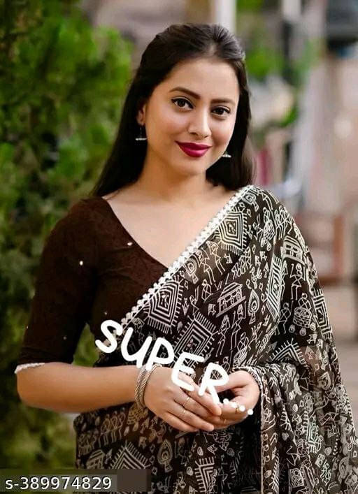     			SAREEYA16 Georgette Printed Regular Saree With Unstitched Blouse Piece ( Brown )