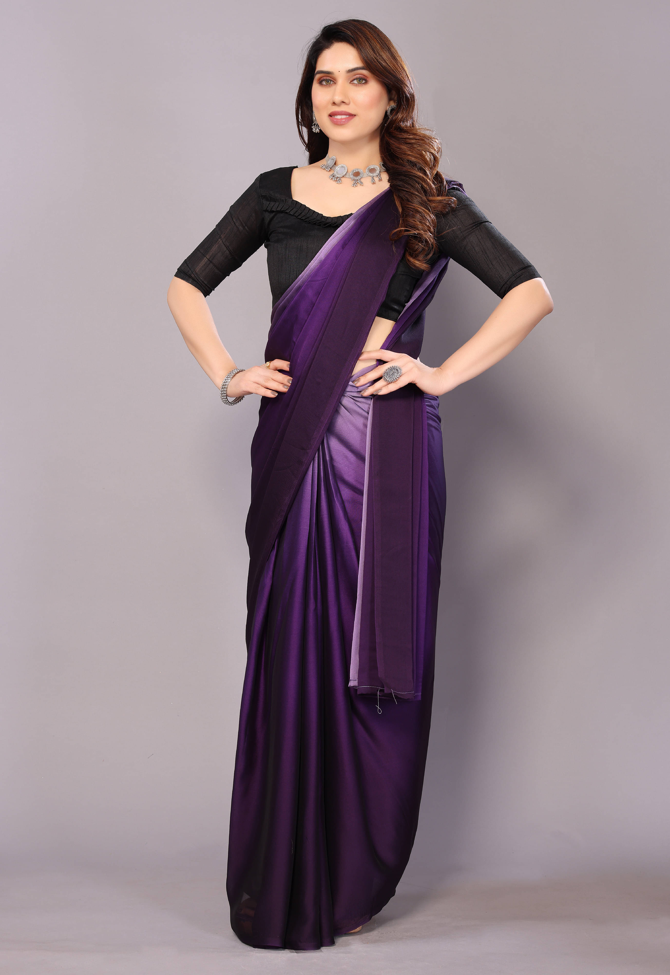     			SAREEYA16 Georgette Self Design Regular Saree With Unstitched Blouse Piece ( Purple )