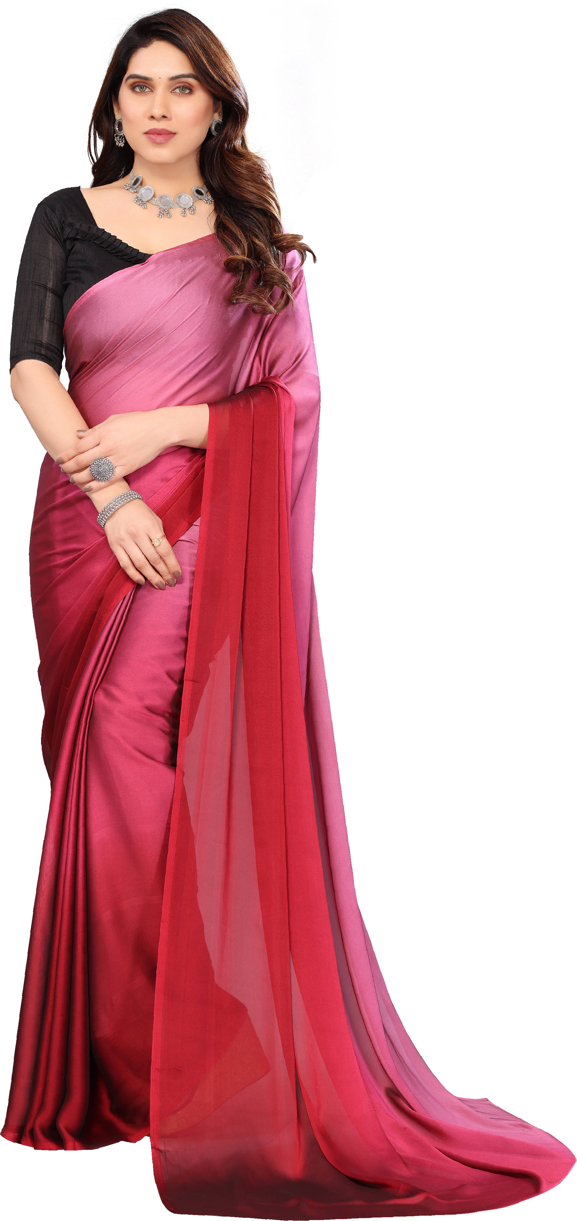     			SAREEYA16 Georgette Solid Regular Saree With Unstitched Blouse Piece ( Pink )