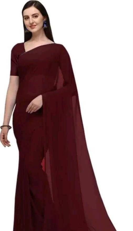    			SAREEYA16 Georgette Solid Regular Saree With Unstitched Blouse Piece ( Brown )