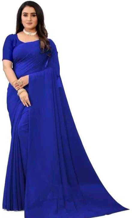     			SAREEYA16 Georgette Solid Regular Saree With Unstitched Blouse Piece ( Blue )