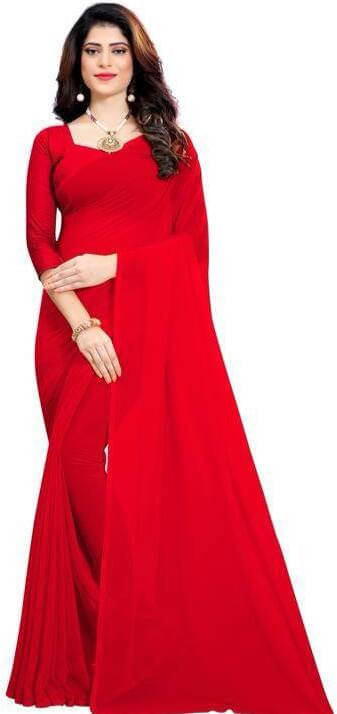SAREEYA16 Georgette Solid Regular Saree With Unstitched Blouse Piece ( Red ) SAREEYA16 Georgette Solid Regular Saree With Unstitched Blouse Piece ( Red )