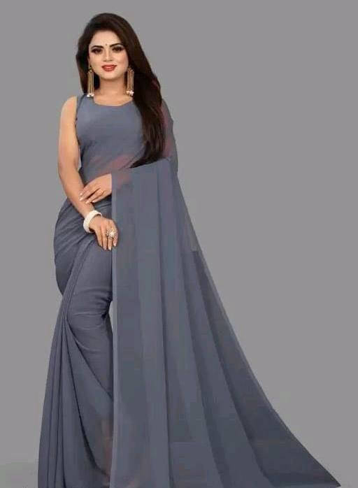 SAREEYA16 Georgette Solid Regular Saree With Unstitched Blouse Piece ( Grey ) SAREEYA16 Georgette Solid Regular Saree With Unstitched Blouse Piece ( Grey )