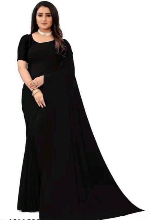 SAREEYA16 Georgette Solid Regular Saree With Unstitched Blouse Piece ( Black ) SAREEYA16 Georgette Solid Regular Saree With Unstitched Blouse Piece ( Black )