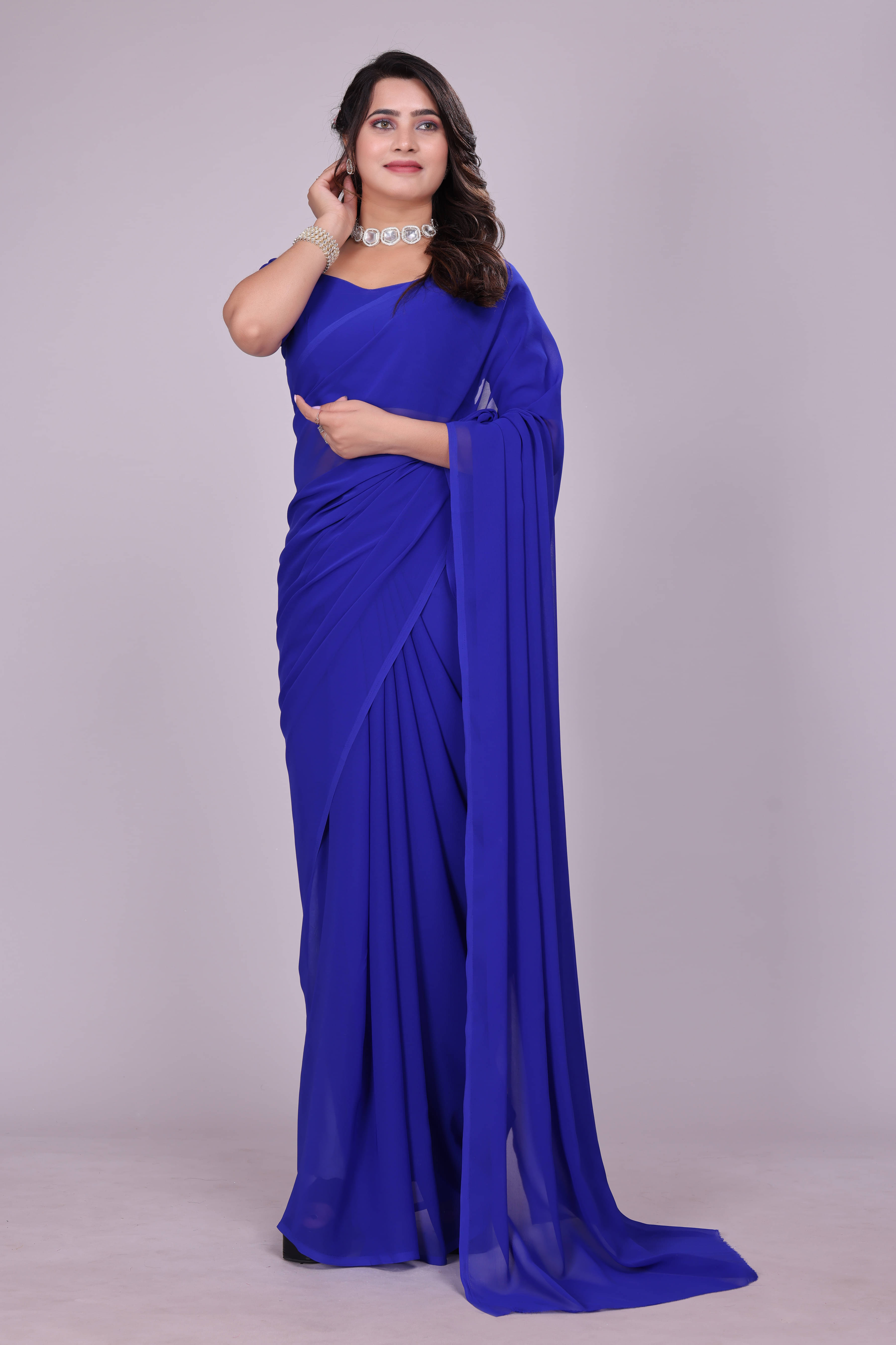 SAREEYA16 Georgette Solid Regular Saree With Unstitched Blouse Piece ( Blue ) SAREEYA16 Georgette Solid Regular Saree With Unstitched Blouse Piece ( Blue )