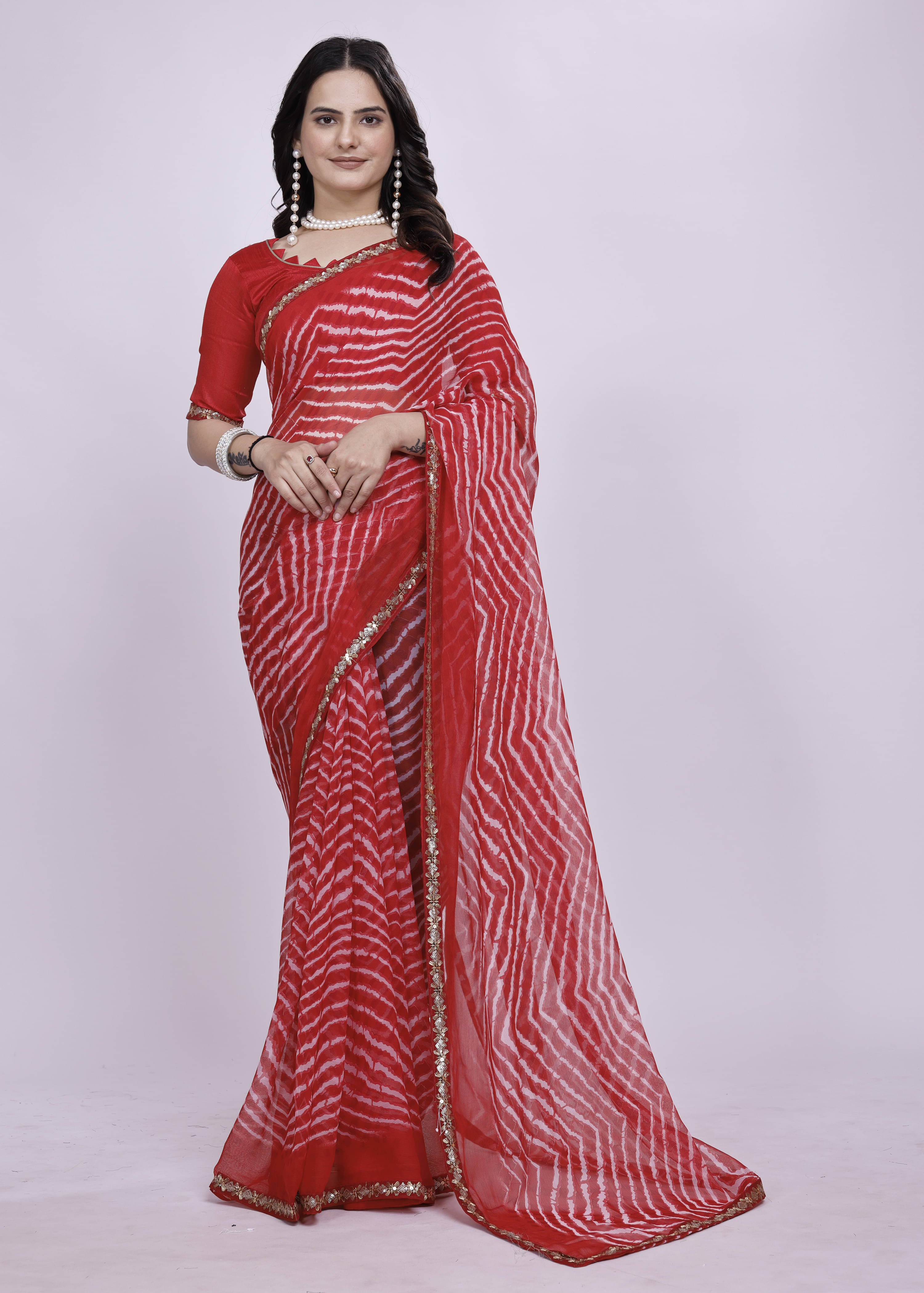 SAREEYA16 Georgette Striped Regular Saree With Unstitched Blouse Piece ( Red ) SAREEYA16 Georgette Striped Regular Saree With Unstitched Blouse Piece ( Red )