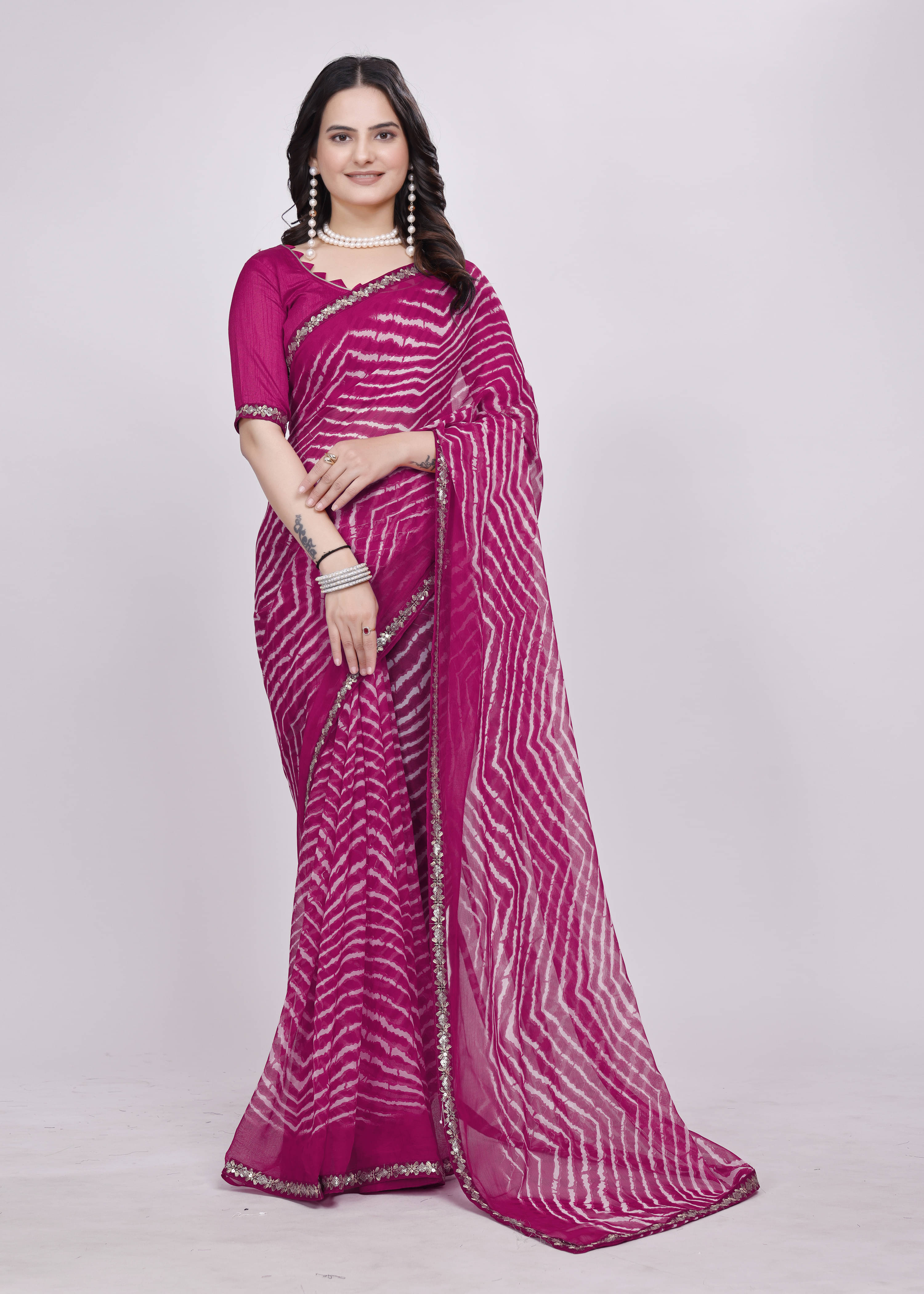 SAREEYA16 Georgette Striped Regular Saree With Unstitched Blouse Piece ( Pink ) SAREEYA16 Georgette Striped Regular Saree With Unstitched Blouse Piece ( Pink )
