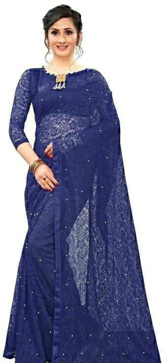     			SAREEYA16 Net Printed Regular Saree With Unstitched Blouse Piece ( Blue )