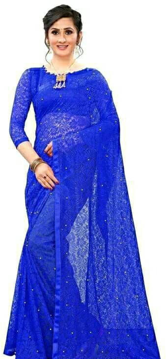     			SAREEYA16 Net Printed Regular Saree With Unstitched Blouse Piece ( Blue )