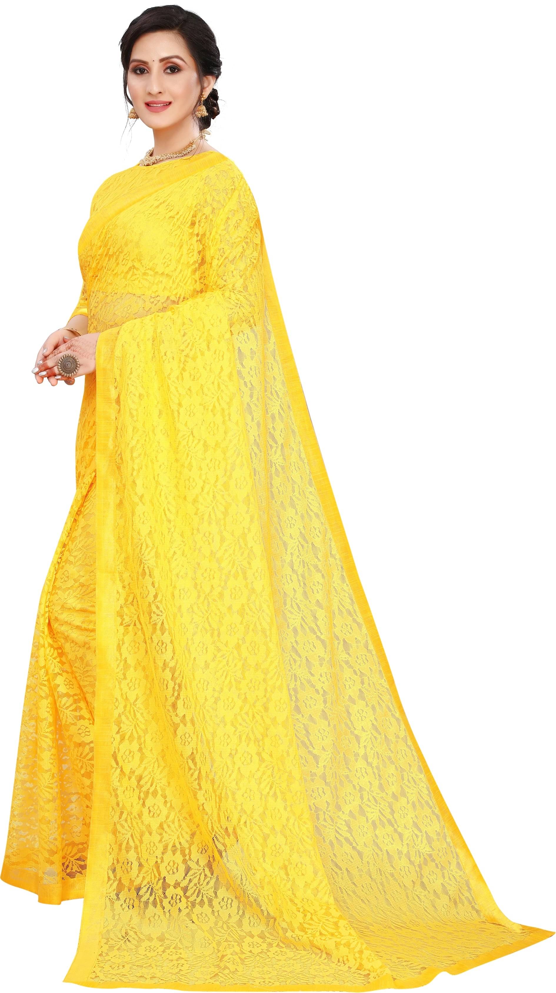 SAREEYA16 Net Printed Regular Saree With Unstitched Blouse Piece ( Yellow ) SAREEYA16 Net Printed Regular Saree With Unstitched Blouse Piece ( Yellow )