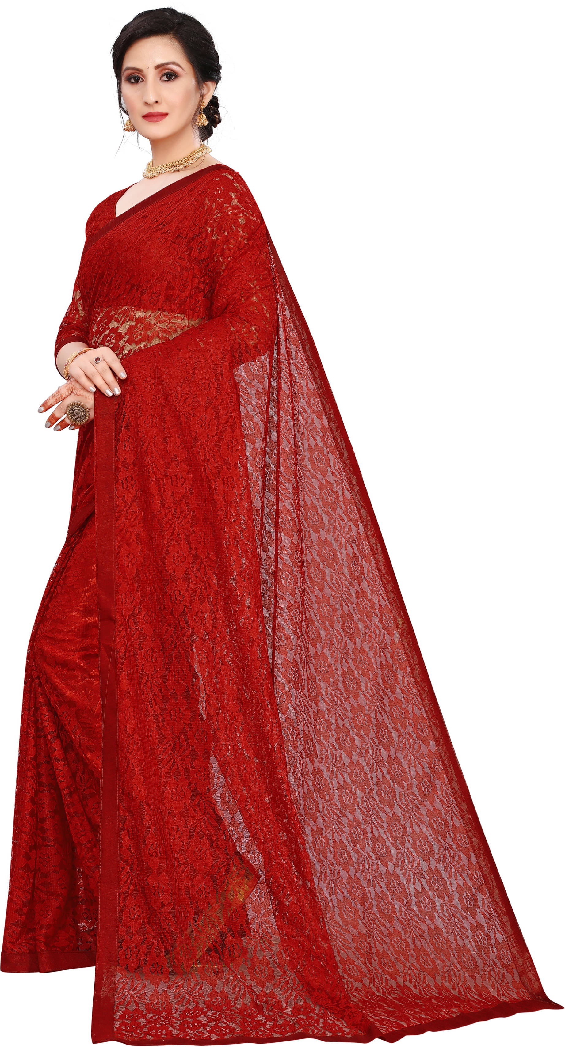     			SAREEYA16 Net Printed Regular Saree With Unstitched Blouse Piece ( Black )