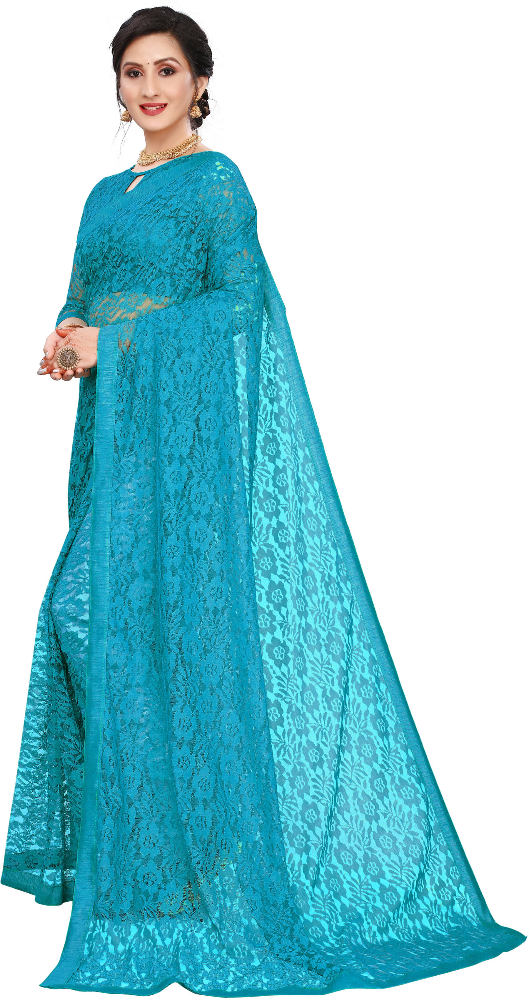 SAREEYA16 Net Printed Regular Saree With Unstitched Blouse Piece ( Blue ) SAREEYA16 Net Printed Regular Saree With Unstitched Blouse Piece ( Blue )