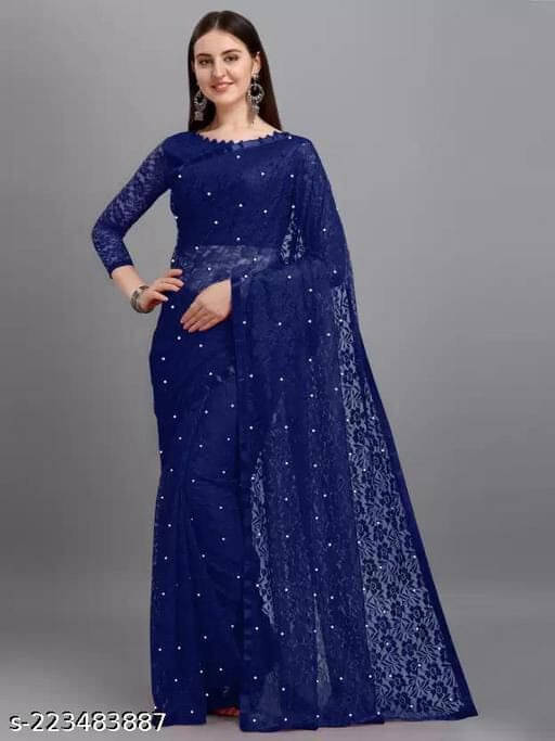     			SAREEYA16 Net Printed Regular Saree With Unstitched Blouse Piece ( Blue )