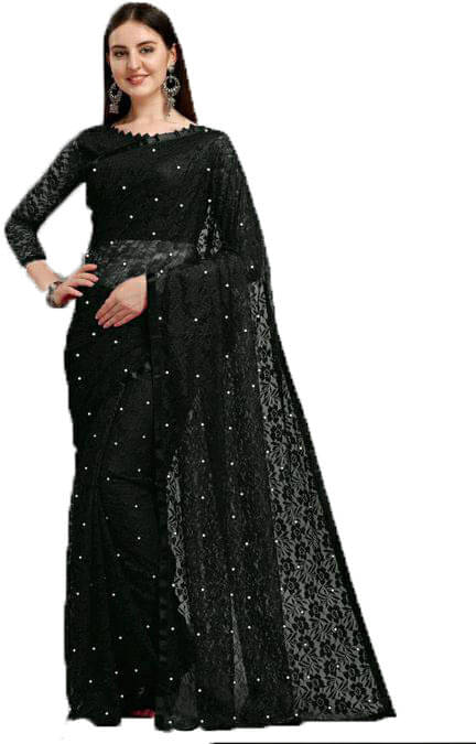 SAREEYA16 Net Printed Regular Saree With Unstitched Blouse Piece ( Black ) SAREEYA16 Net Printed Regular Saree With Unstitched Blouse Piece ( Black )