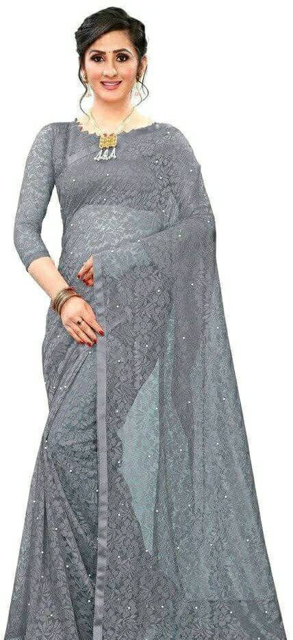 SAREEYA16 Net Printed Regular Saree With Unstitched Blouse Piece ( Grey ) SAREEYA16 Net Printed Regular Saree With Unstitched Blouse Piece ( Grey )