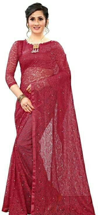 SAREEYA16 Net Printed Regular Saree With Unstitched Blouse Piece ( Maroon ) SAREEYA16 Net Printed Regular Saree With Unstitched Blouse Piece ( Maroon )