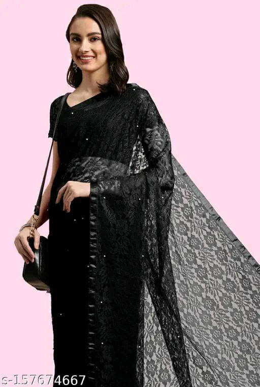     			SAREEYA16 Net Printed Regular Saree With Unstitched Blouse Piece ( Black )
