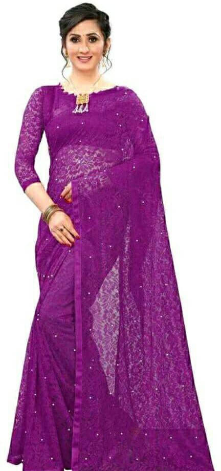     			SAREEYA16 Net Printed Regular Saree With Unstitched Blouse Piece ( Magenta )