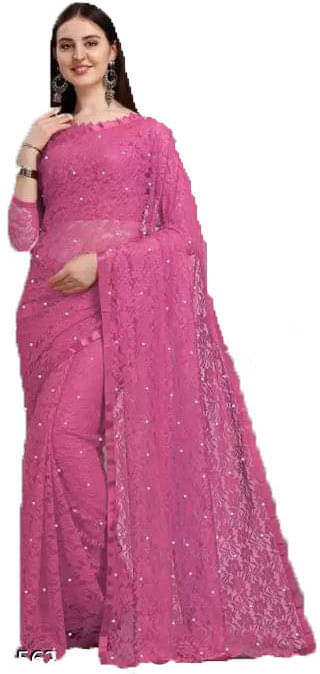     			SAREEYA16 Net Printed Regular Saree With Unstitched Blouse Piece ( Pink )