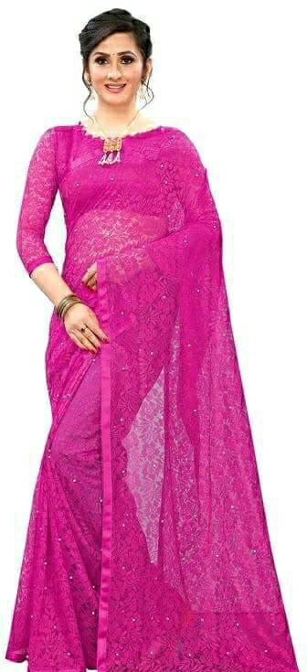     			SAREEYA16 Net Self Design Regular Saree With Unstitched Blouse Piece ( Pink )