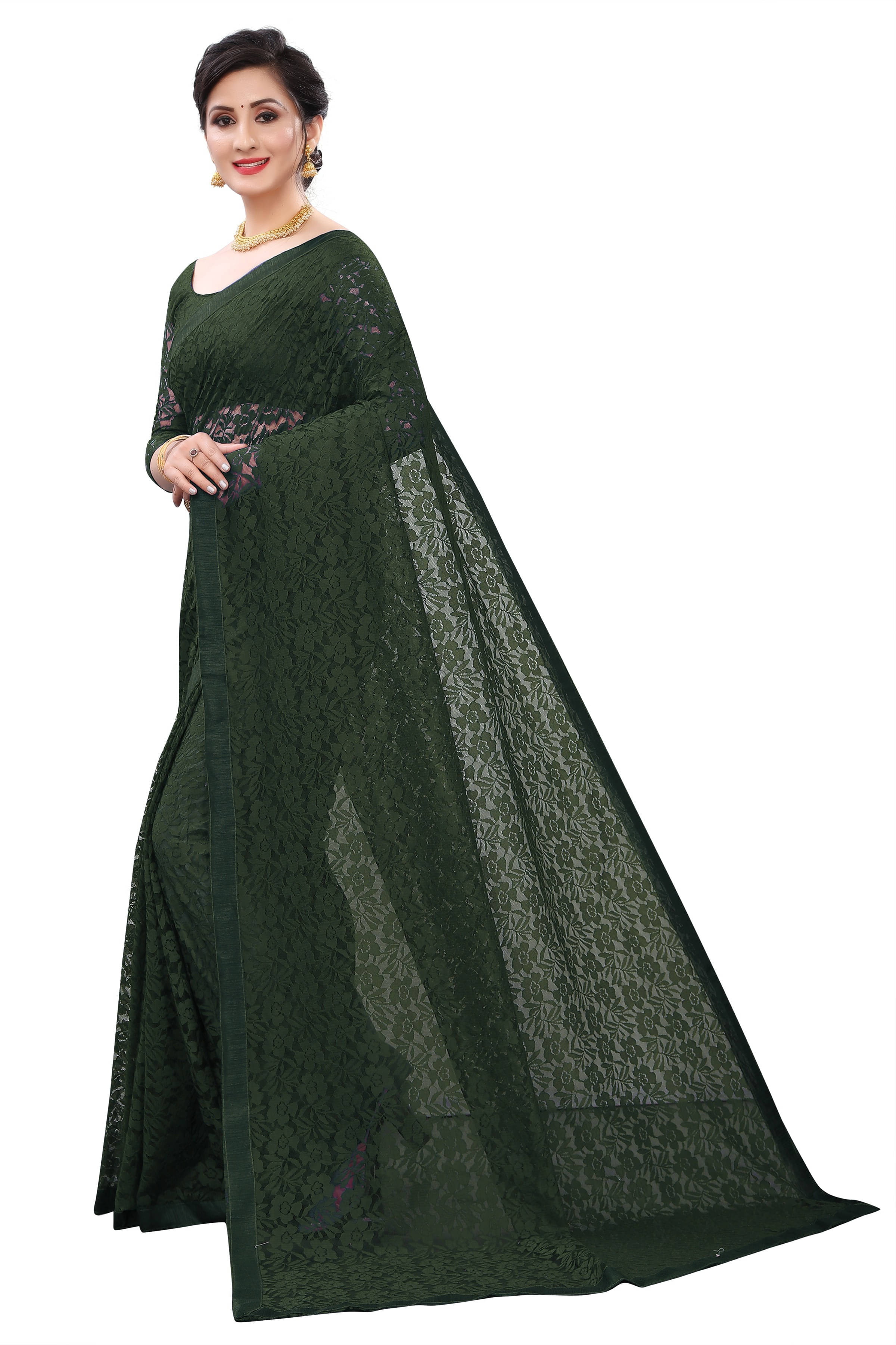     			SAREEYA16 Net Self Design Regular Saree With Unstitched Blouse Piece ( Green )