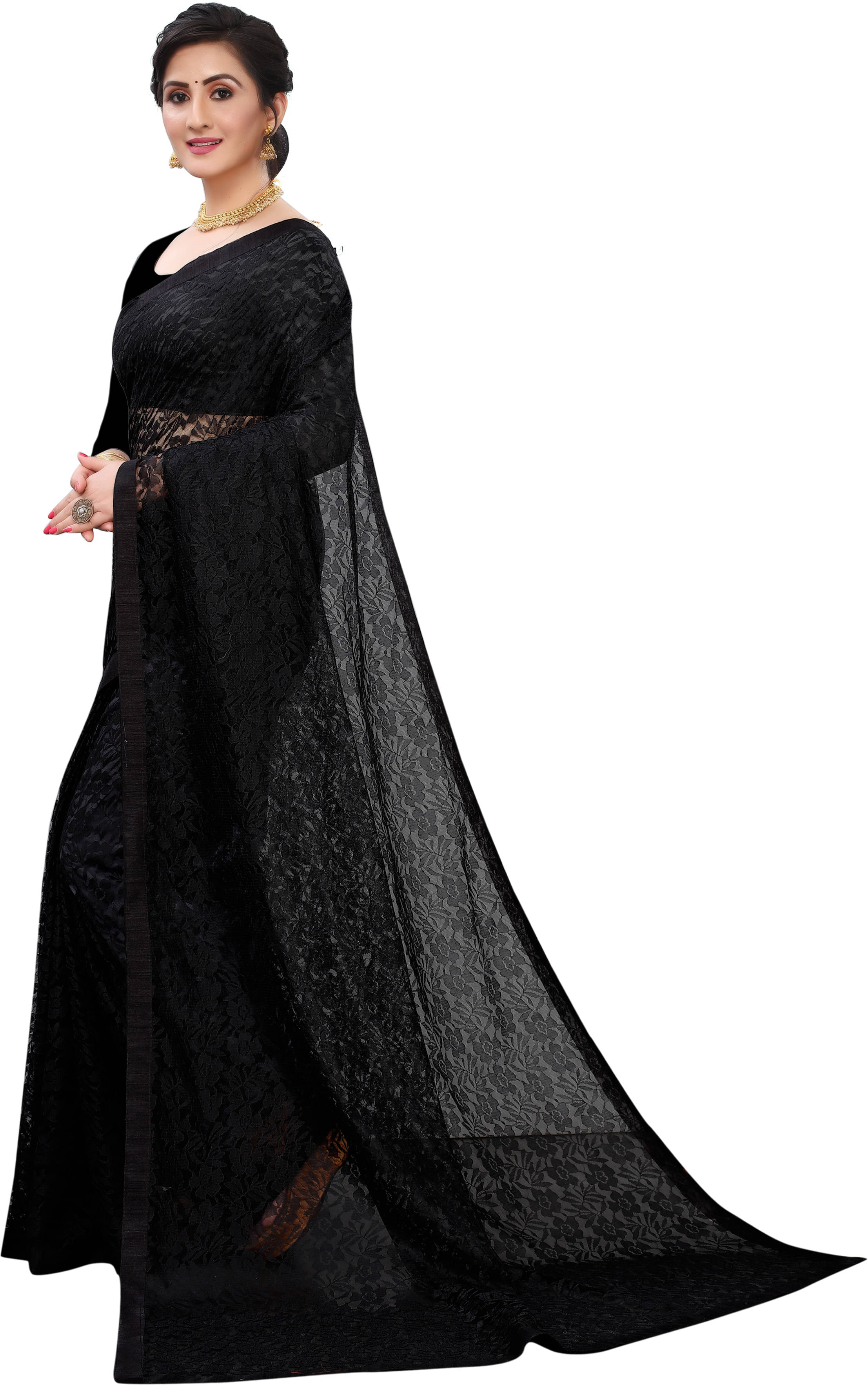 SAREEYA16 Net Self Design Regular Saree With Unstitched Blouse Piece ( Black ) SAREEYA16 Net Self Design Regular Saree With Unstitched Blouse Piece ( Black )