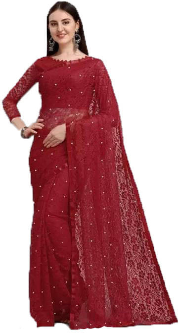     			SAREEYA16 Net Self Design Regular Saree With Unstitched Blouse Piece ( Maroon )