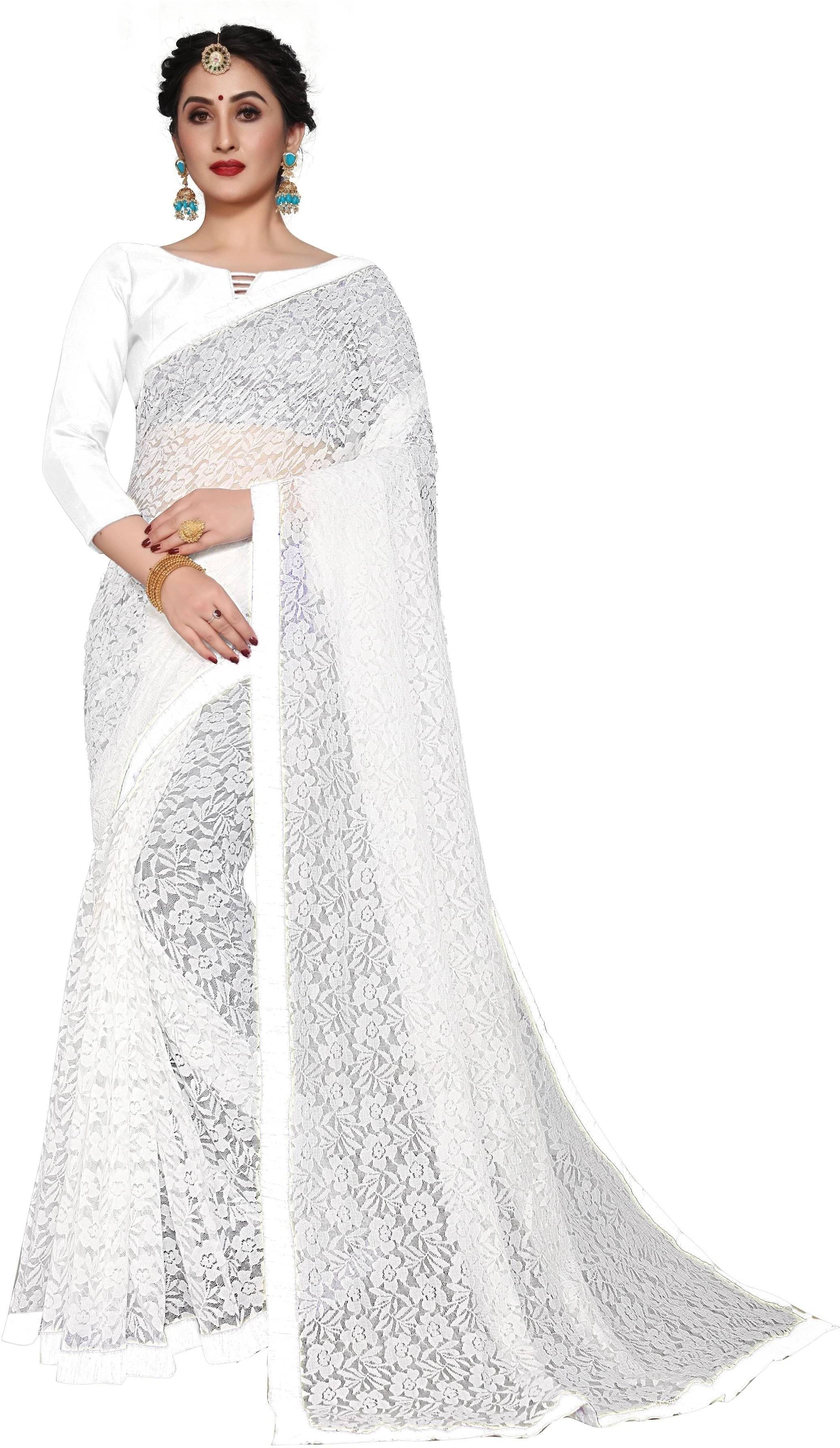     			SAREEYA16 Net Self Design Regular Saree With Unstitched Blouse Piece ( White )