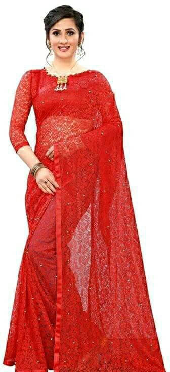     			SAREEYA16 Net Self Design Regular Saree With Unstitched Blouse Piece ( Red )