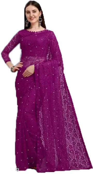     			SAREEYA16 Net Self Design Regular Saree With Unstitched Blouse Piece ( Magenta )