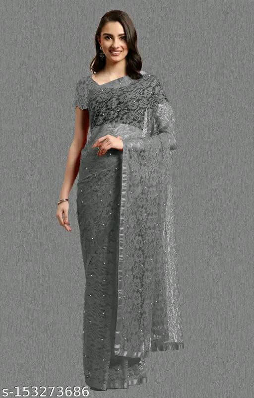     			SAREEYA16 Net Self Design Regular Saree With Unstitched Blouse Piece ( Grey )