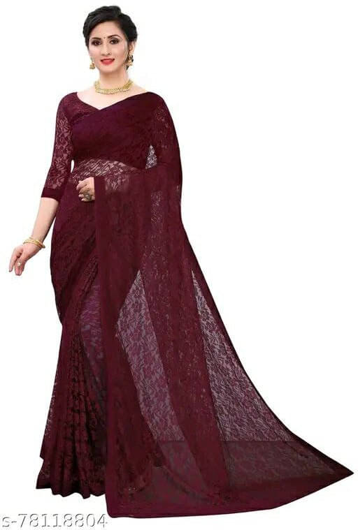 SAREEYA16 Net Self Design Regular Saree With Unstitched Blouse Piece ( Maroon ) SAREEYA16 Net Self Design Regular Saree With Unstitched Blouse Piece ( Maroon )