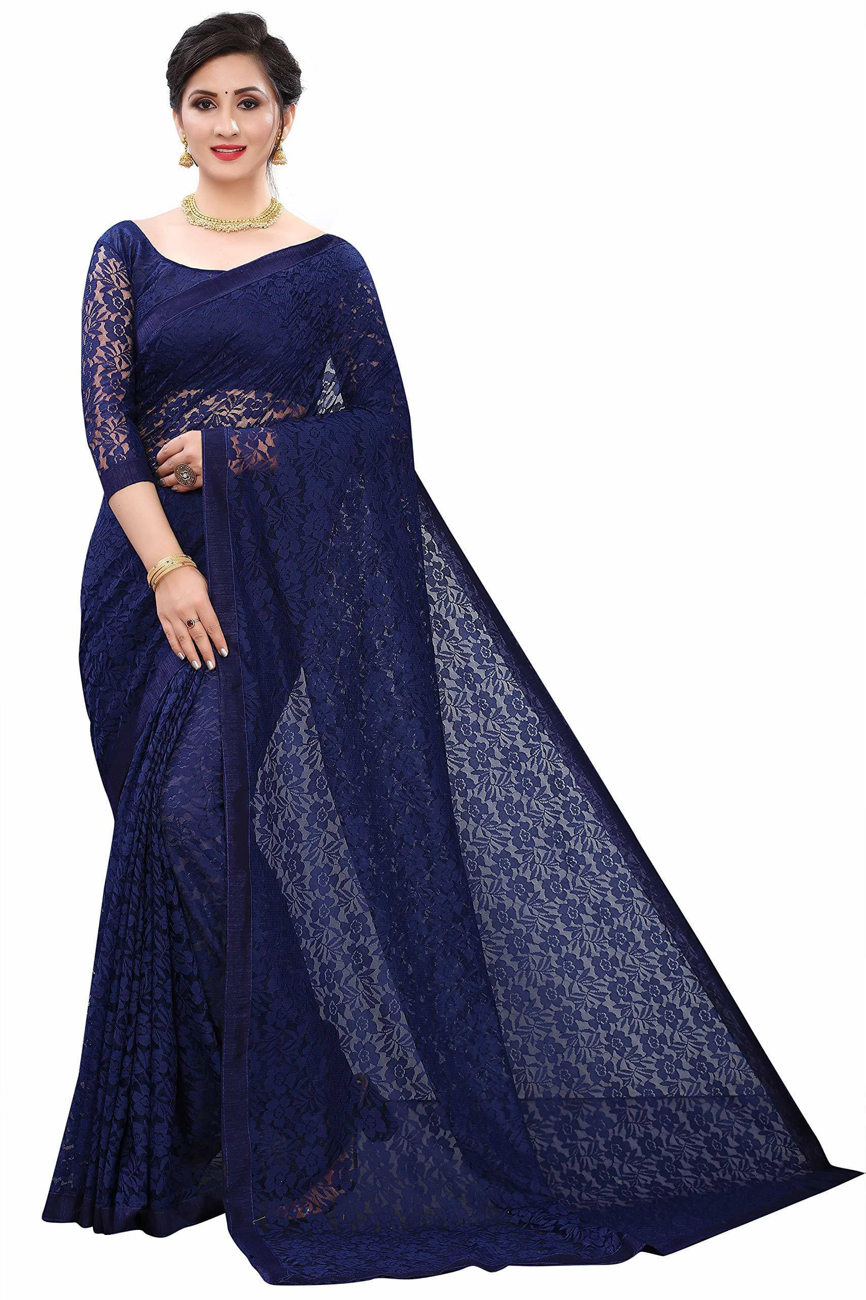 SAREEYA16 Net Self Design Regular Saree With Unstitched Blouse Piece ( Navy Blue ) SAREEYA16 Net Self Design Regular Saree With Unstitched Blouse Piece ( Navy Blue )