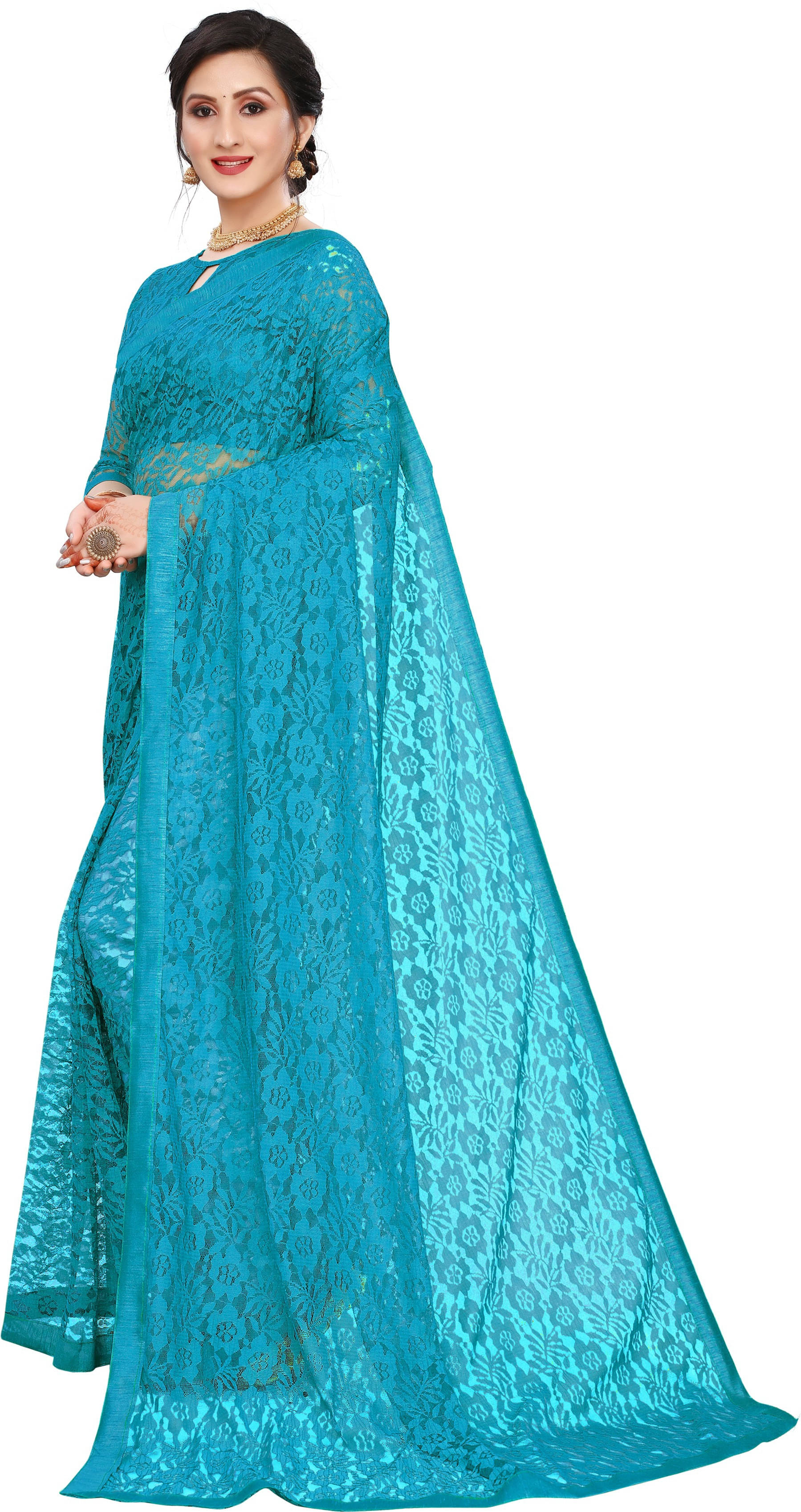     			SAREEYA16 Net Self Design Regular Saree With Unstitched Blouse Piece ( Light Blue )