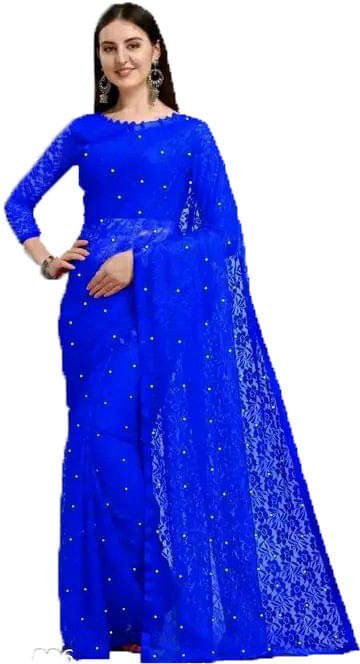     			SAREEYA16 Net Self Design Regular Saree With Unstitched Blouse Piece ( Blue )