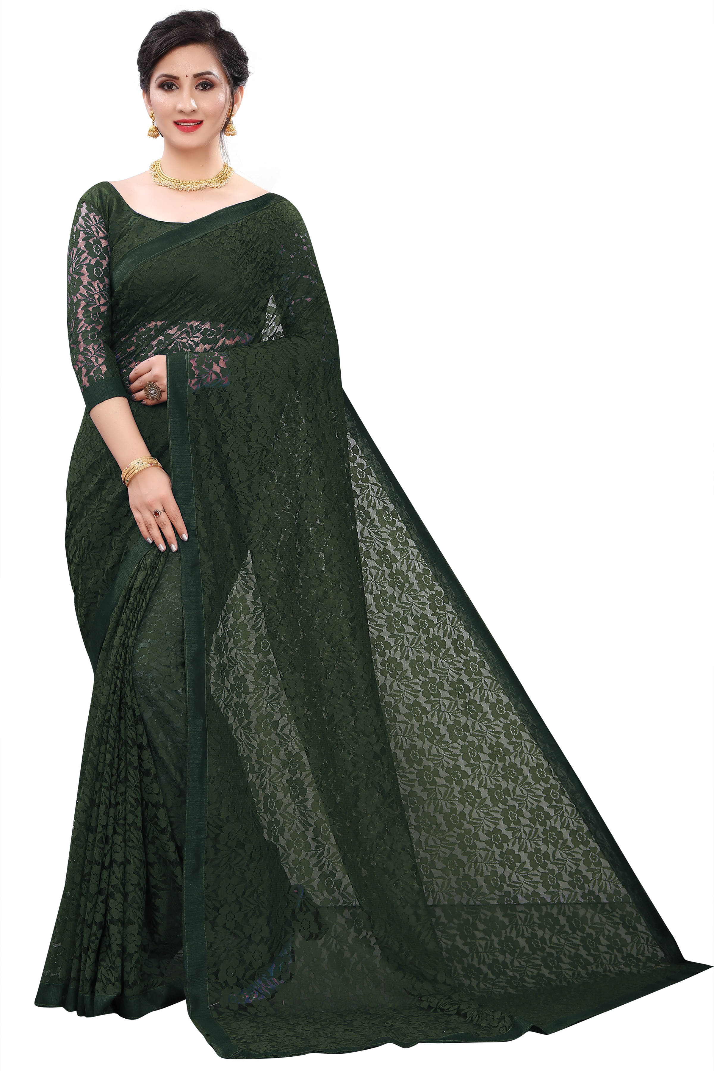 SAREEYA16 Net Self Design Regular Saree With Unstitched Blouse Piece ( Green ) SAREEYA16 Net Self Design Regular Saree With Unstitched Blouse Piece ( Green )