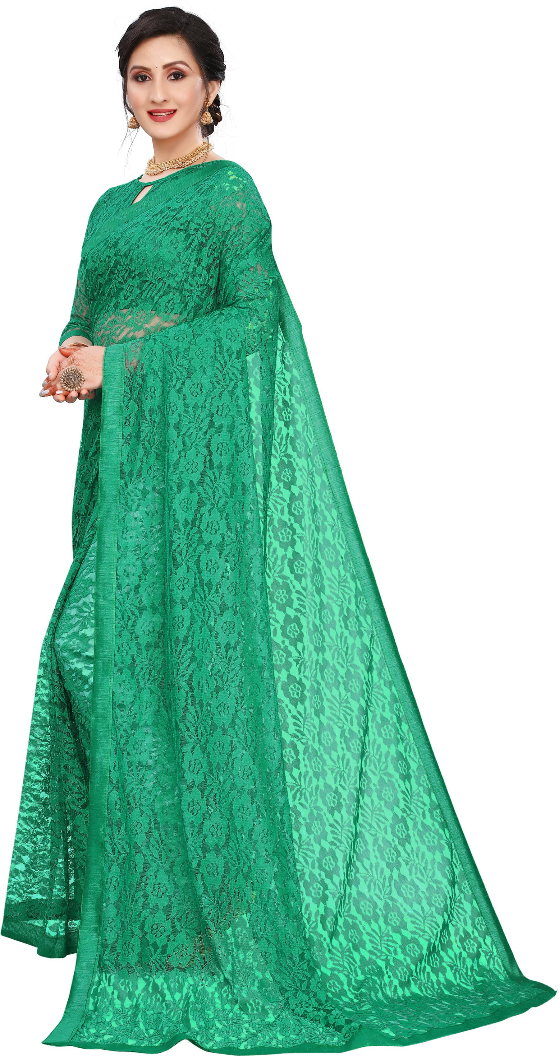     			SAREEYA16 Net Self Design Regular Saree With Unstitched Blouse Piece ( Light Green )