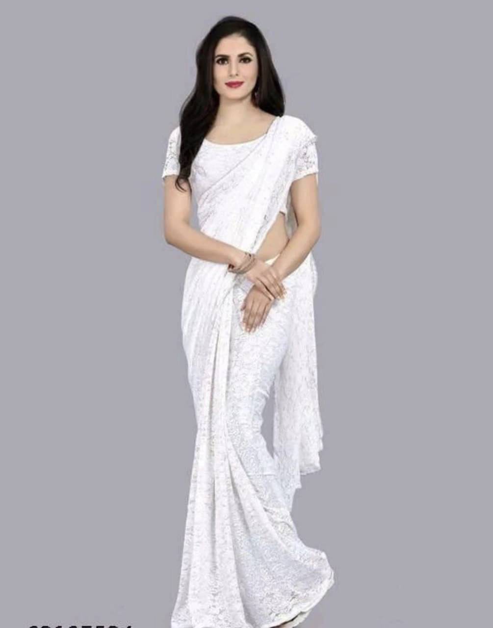     			SAREEYA16 Net Self Design Regular Saree With Unstitched Blouse Piece ( White )