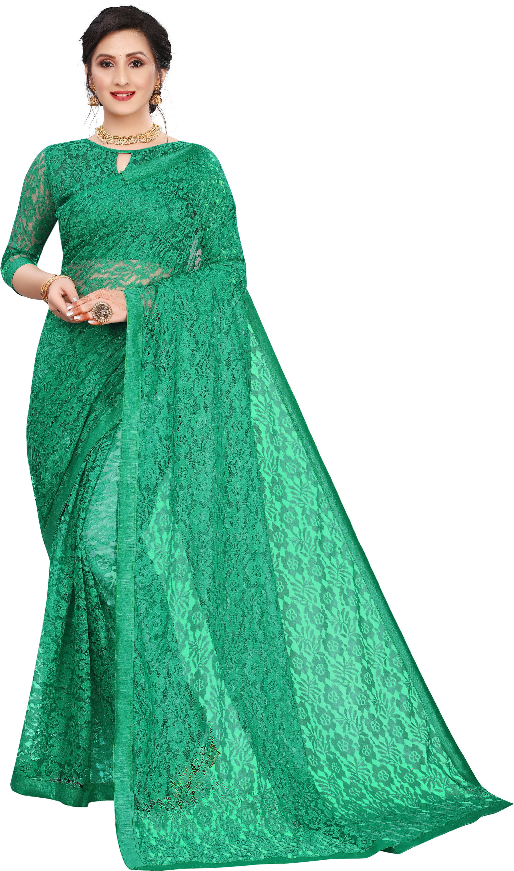     			SAREEYA16 Net Self Design Regular Saree With Unstitched Blouse Piece ( Light Green )
