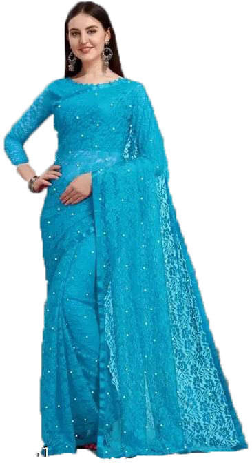 SAREEYA16 Net Self Design Regular Saree With Unstitched Blouse Piece ( Blue ) SAREEYA16 Net Self Design Regular Saree With Unstitched Blouse Piece ( Blue )