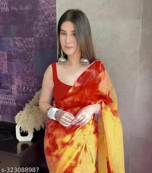 SAREEYA16 Organza Dyed Regular Saree With Unstitched Blouse Piece ( Red ) SAREEYA16 Organza Dyed Regular Saree With Unstitched Blouse Piece ( Red )