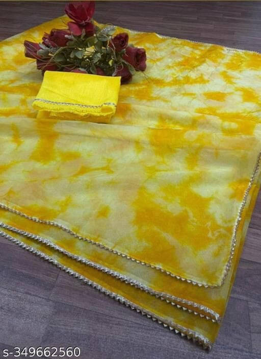 SAREEYA16 Organza Dyed Regular Saree With Unstitched Blouse Piece ( Yellow ) SAREEYA16 Organza Dyed Regular Saree With Unstitched Blouse Piece ( Yellow )