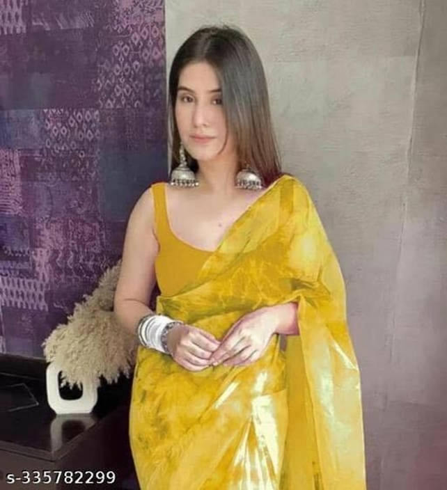SAREEYA16 Organza Dyed Regular Saree With Unstitched Blouse Piece ( Yellow ) SAREEYA16 Organza Dyed Regular Saree With Unstitched Blouse Piece ( Yellow )