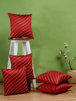     			SHADAB Set of 5 Silk Striped Square Cushion Cover (40X40)cm - Red